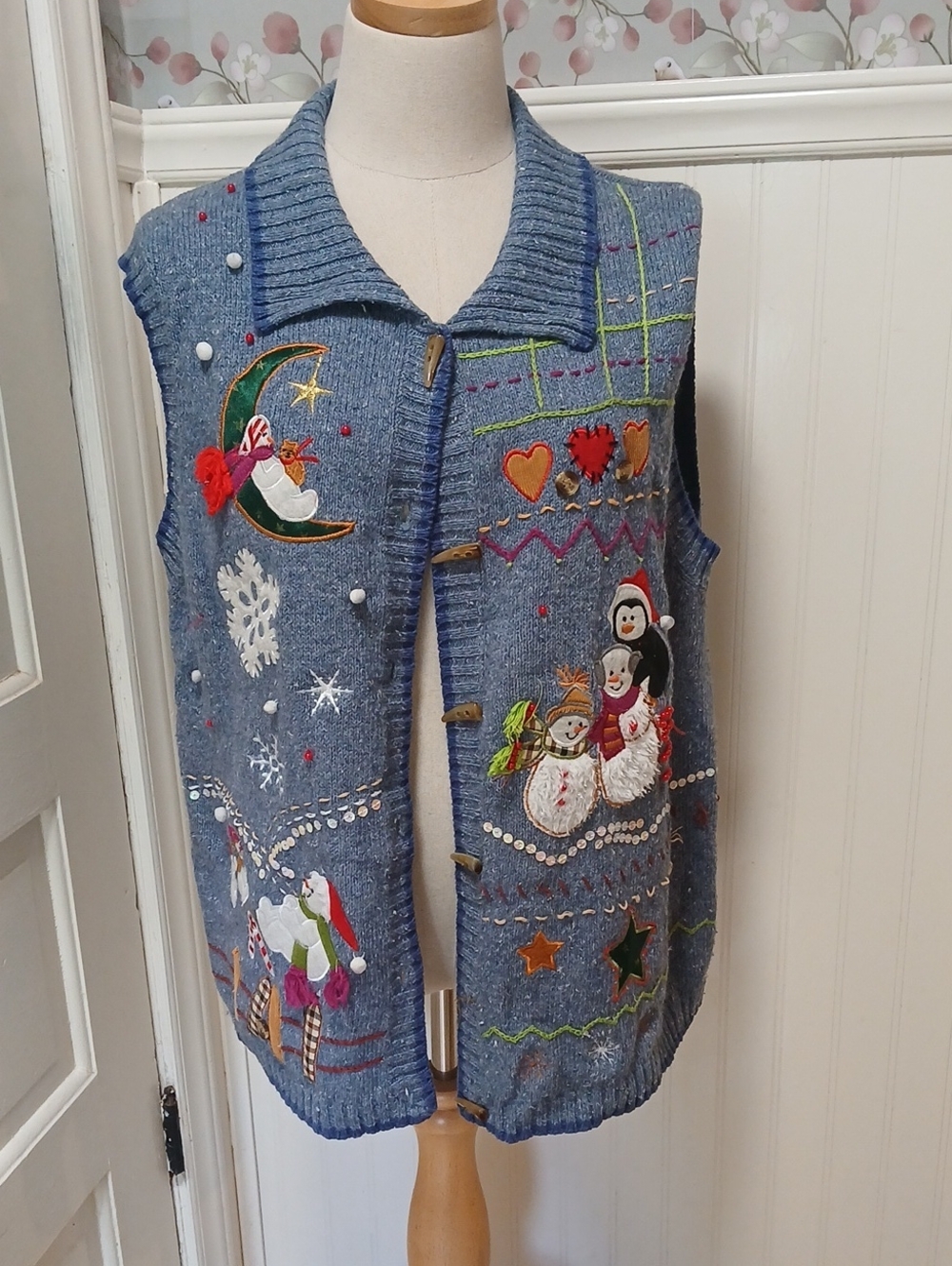 Studio Blue Embroidered Holiday Sweater Vest
